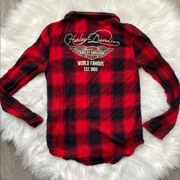 Harley-Davidson Early 2000s Black and Red flannel Button Down - Picture 5 of 6